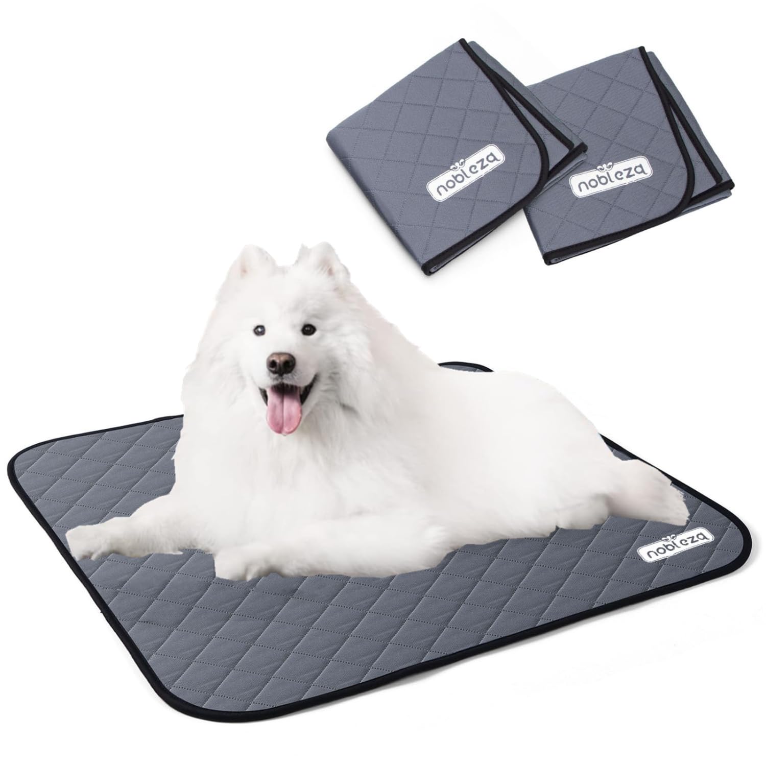 Nobleza Dark Grey Washable Puppy Pads, 2 Pack Large 90X80cm Reusable Dog Training Mats, Super Absorbent Leak-Proof Incontinence Pee Pad For Dogs Puppy, Waterproof Non-Slip Bottom Whelping Pads