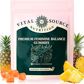 Vital Source Nutrition Premium Feminine Balance Gummies, 60 Count Gummies for Women’s Health & Wellness Immune Support Vegan, Gluten-Free & Halal - Hawaiian Pineapple, 30 Servings.
