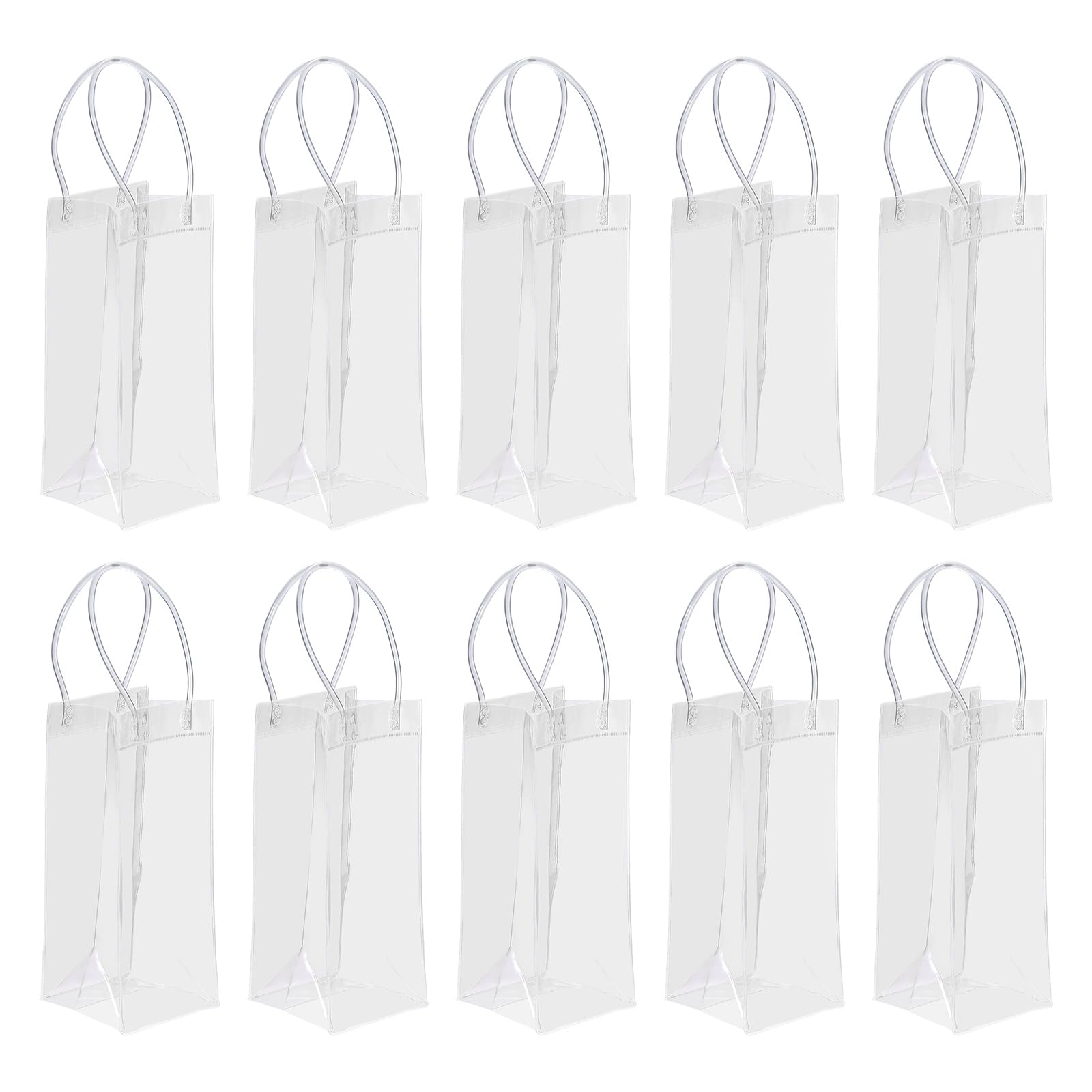 PATIKIL Ice Wine Bag, 10 Pcs Portable Collapsible Clear Wine Pouch Cooler Clear PVC Gift Bags with Handles for Champagne Party Outdoor Cold Beer Chilled Beverages, Transparent