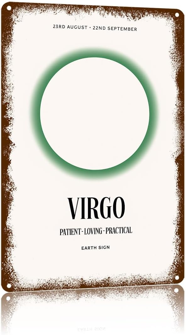 UTINDK Virgo Zodiac: Retro Astrology Vintage Metal Sign,Text Art Poster Home Wall Decor, Suitable For Walls, Doors, And Fences,Aluminum Printed Plaque 8×12Inch