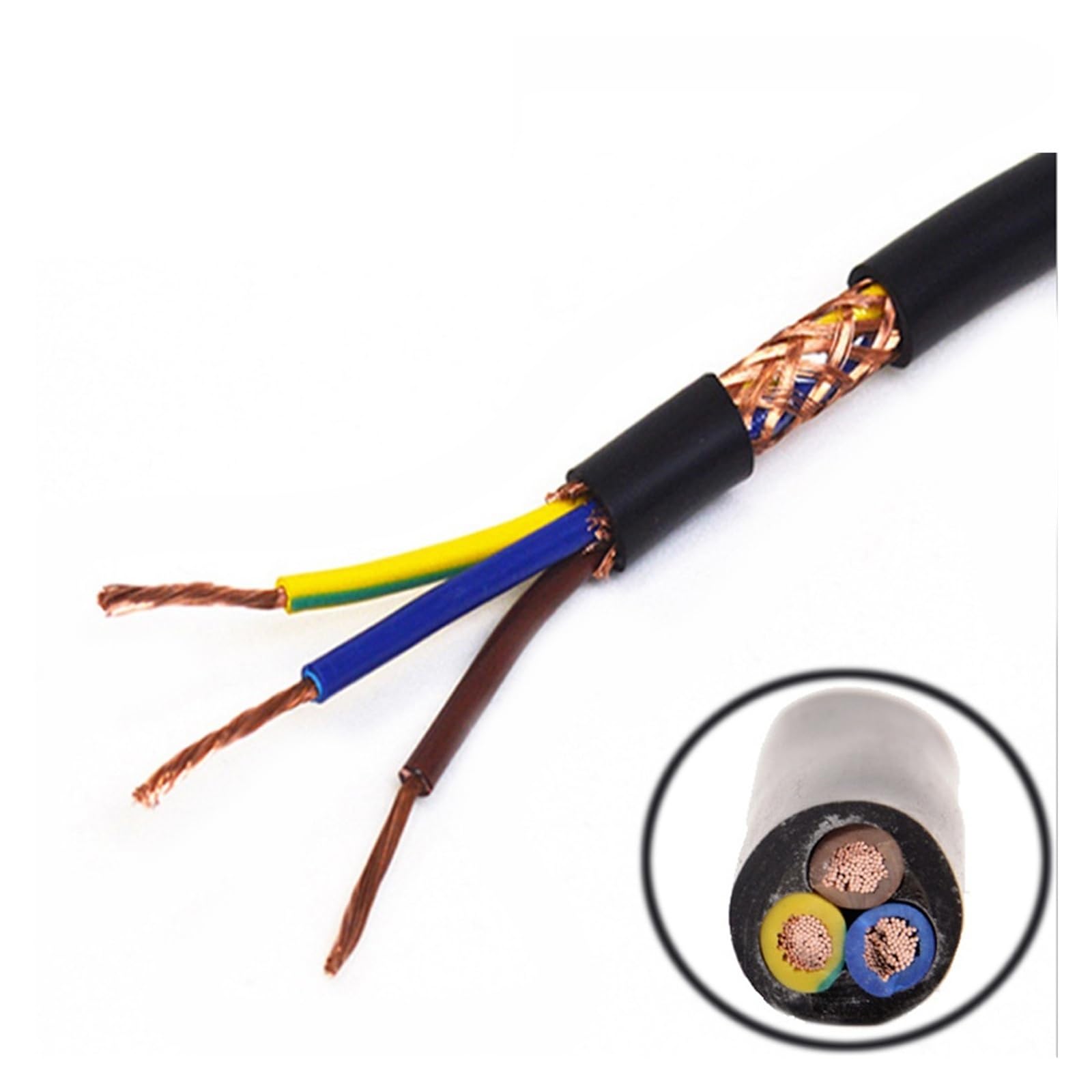 Cavo di segnale schermato, Cavo di controllo schermato RVVP3 a 3 nuclei 0,15-1,5 mm2 in rame puro 2 metri(Rvvp3 0.75mm2)
