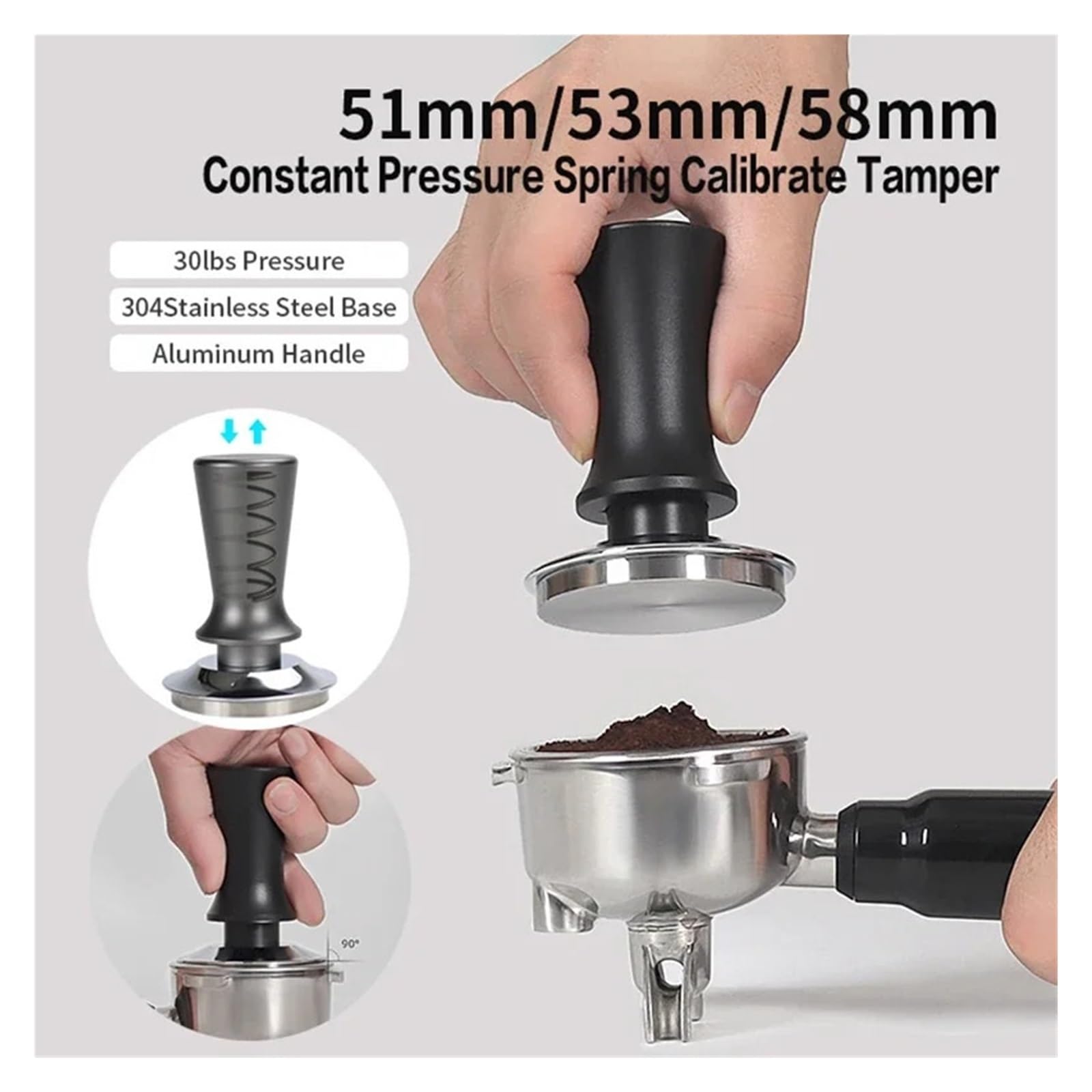 Prensador De Café De Presión Constante (51 Mm, 53 Mm, 58 Mm, Calibrado, 13,6 Kg), Compatible Con Delonghi Y Breville. Accesorios For Cafeteras Espresso Y Herramientas De Barista.(Black 53mm Thread)