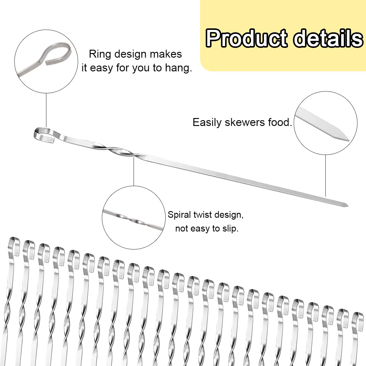24 Pièces Brochette inox, 30cm Brochettes de grillades, Brochettes RéUtilisables en Acier Inoxydable, Brochettes Pour Griller, Brochette Réutilisables pour Barbecue,Viande,légumes (A-24 Pcs-30 Cm)