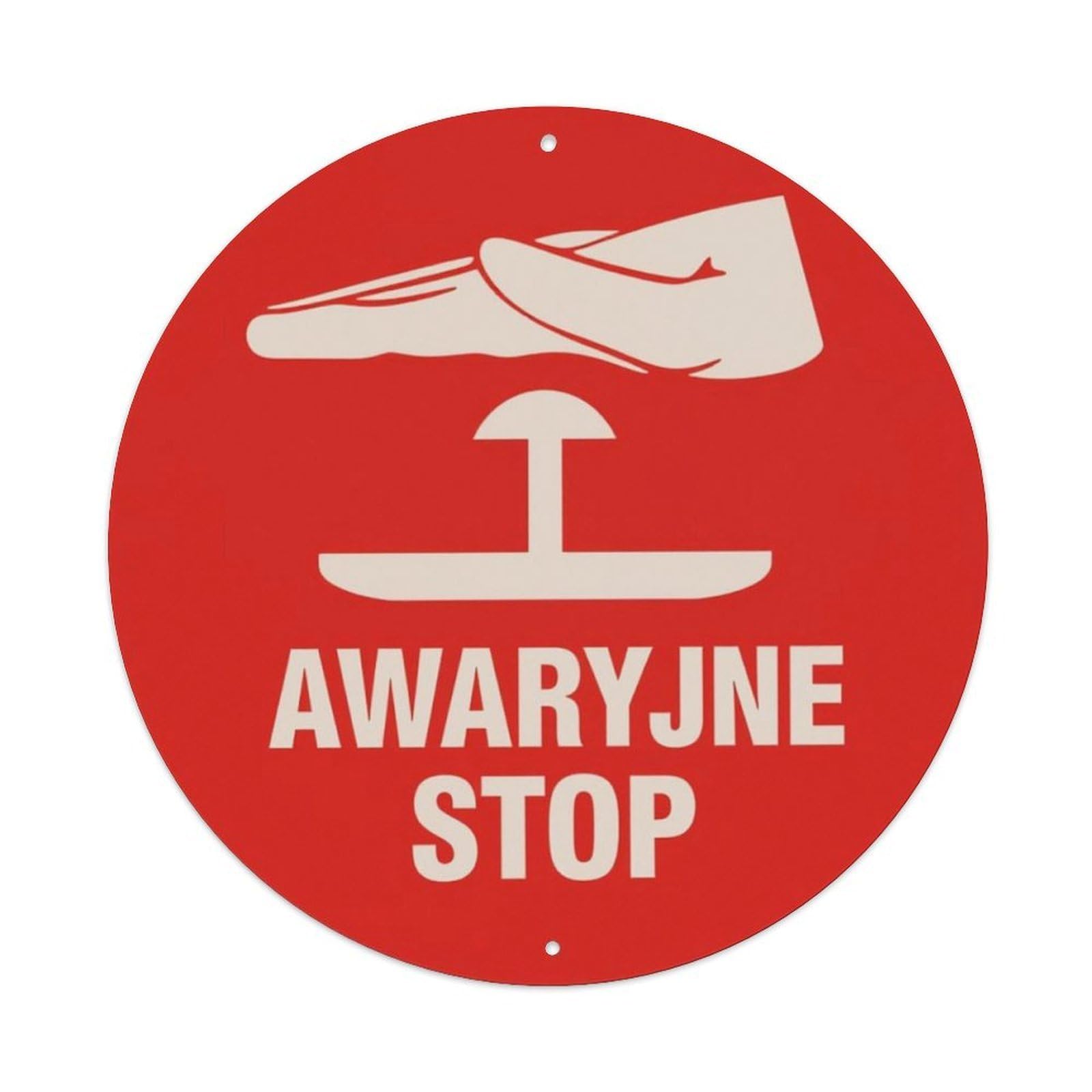 Polish Warning Stop Round Decor Sign Vintage Aluminium Metal Sign, Retro Wall Decor for Home, Bar, Garage & Farmhouse 20x20cm
