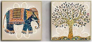 Amazon｜アフリカアートパネルキャンバス絵画インテリアインド象リッチ
