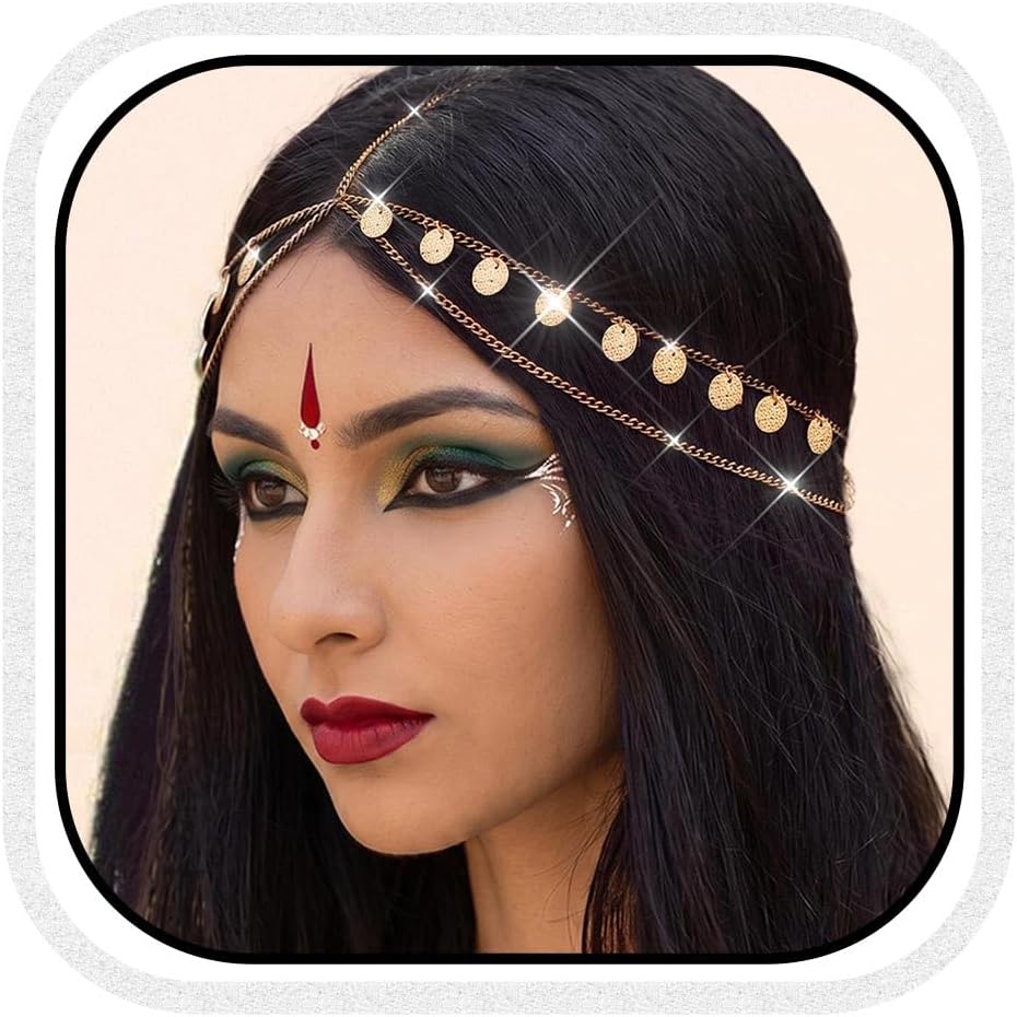 Gold Head Chain Indian Head Jewelry Sequins Gypsy Headpiece for Women