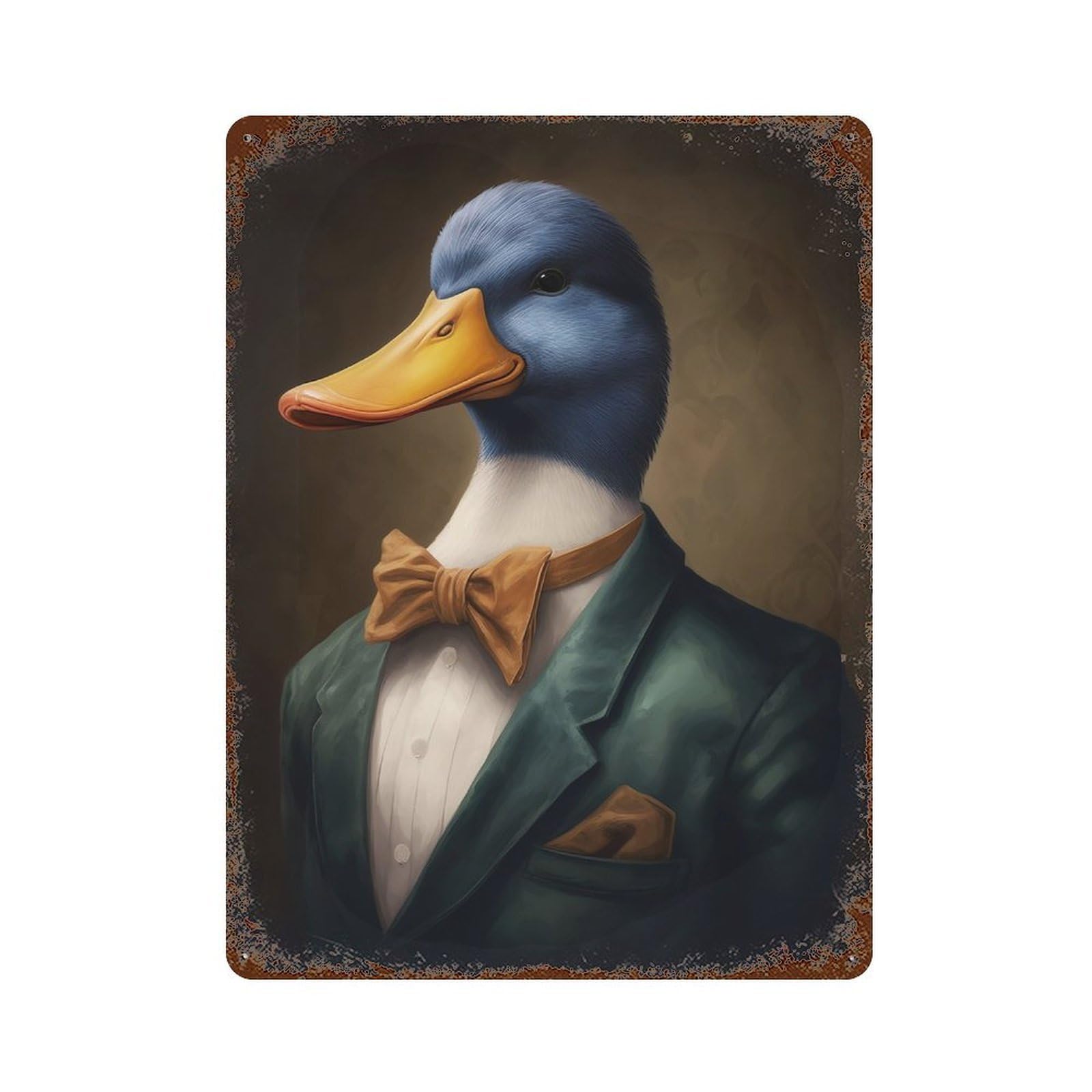 Duck in Suit 15.7"x11.8" Retro Metal Sign, Vintage Wall Decor for Garage, Bar And Workshop Decor