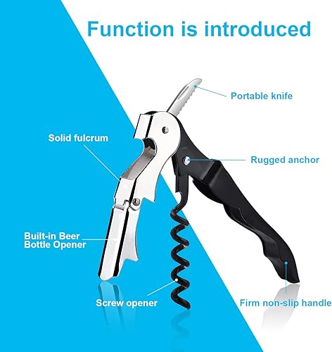 Miniatura 2 de BLUE world Kit de abridor de vino de acero inoxidable con doble bisagra y cortador de papel de aluminio para restaurante de camarero, sommelier,