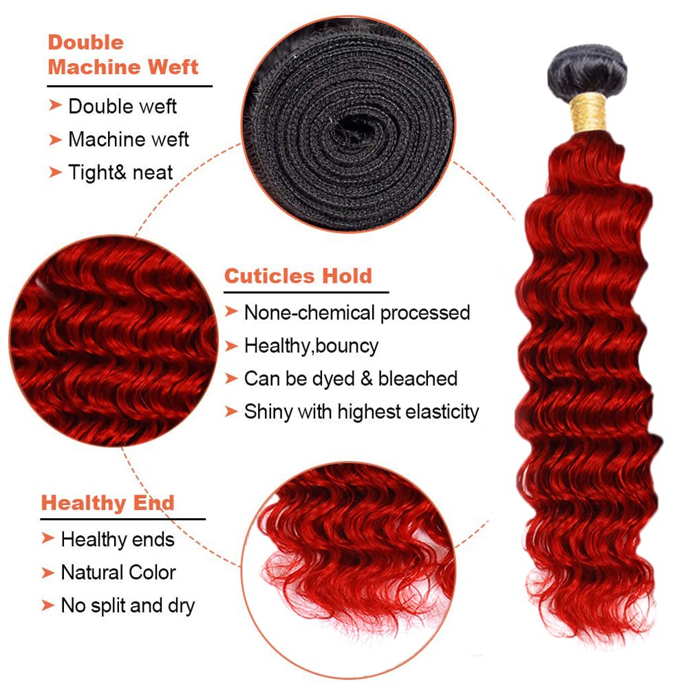 Amazon.com : Ombre Deep Wave Bundles Red Bundles Human Hair  display picture 3