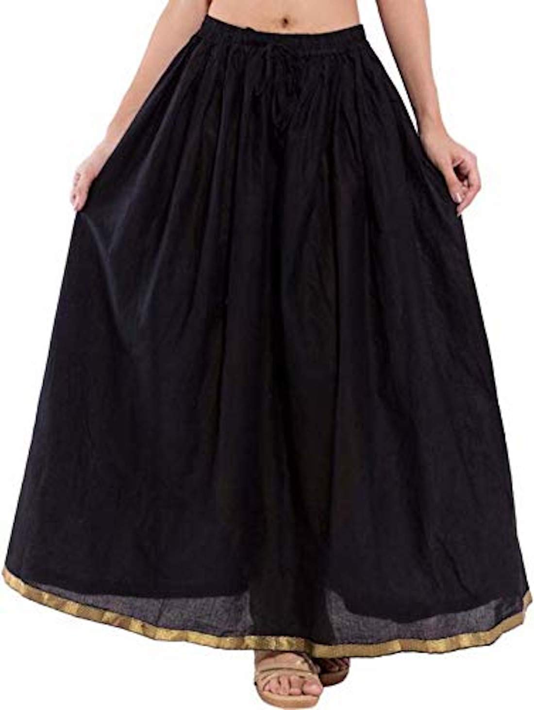 KrishikaEthinic Long Skirt for Women (Plain, Cotton) Black
