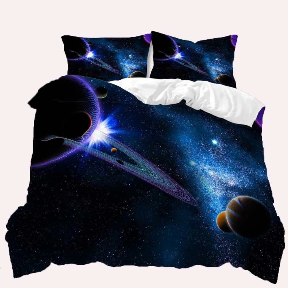 Ropa de cama infantil Galaxia de 135 x 200 cm, 3D planetas, ropa de cama para niños y niñas, estrellas universo, juego de funda nórdica suave y cómoda, con cremallera y funda de almohada