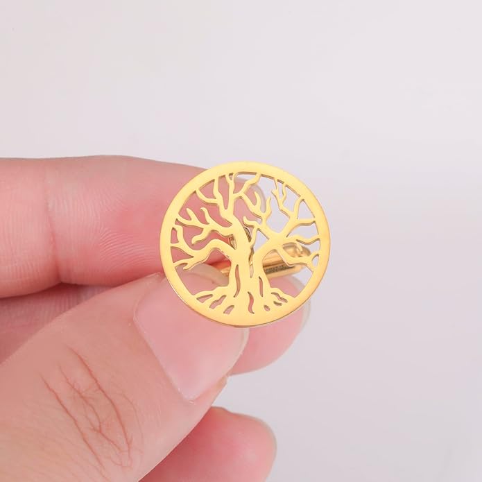 Mancornas para Hombre Árbol de la Vida Redondas con Árbol Familiar Boda Padrino Regalos Accesorios Camisa miniatura 7