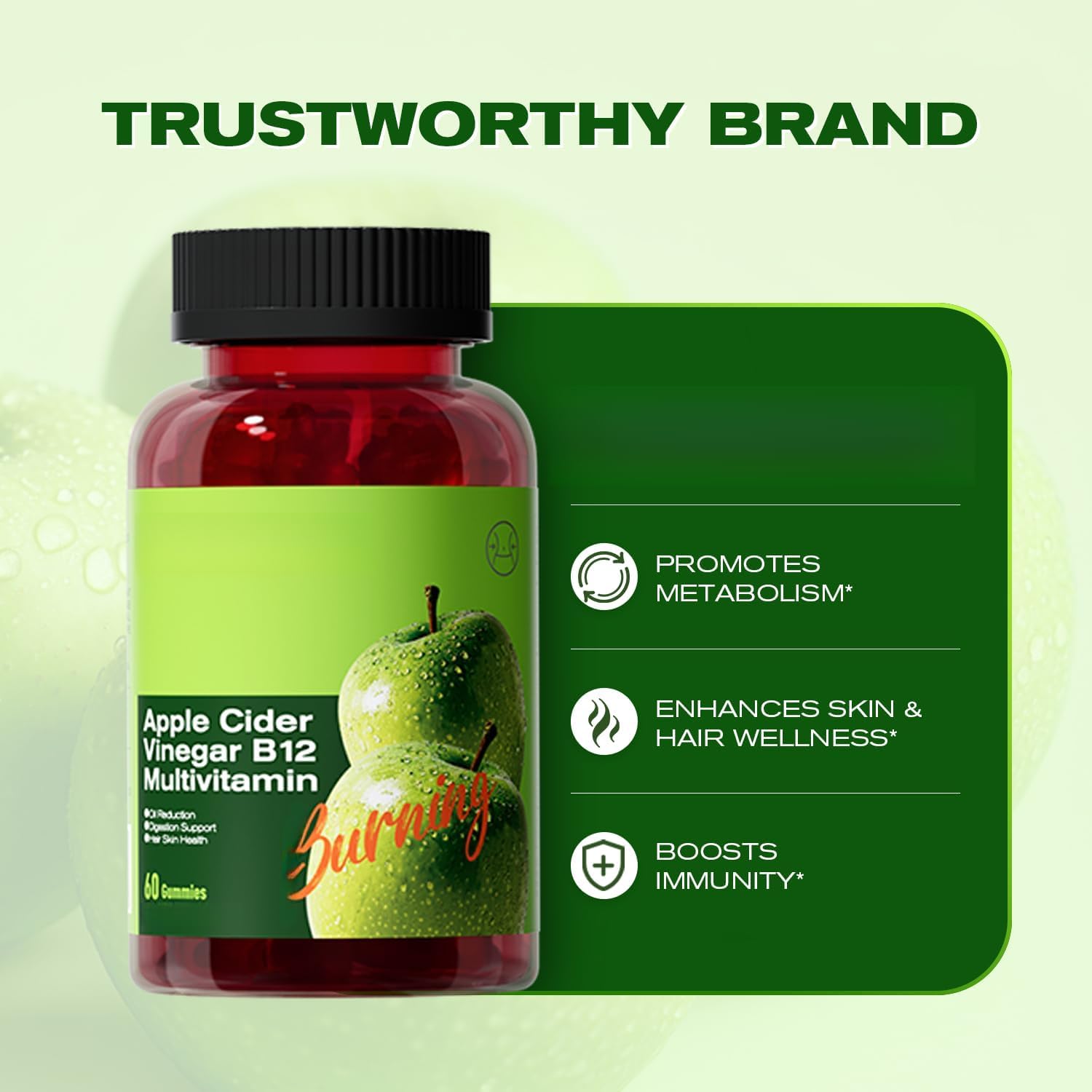 Gomitas de vinagre de sidra de manzana sin azúcar, vitaminas orgánicas, energía y metabolismo - Multivitamina - Apoya la vitalidad diaria - Sin OGM
