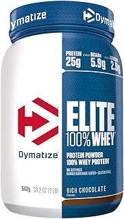 Dymatize Elite 100% Whey Rich Chocolate 932g - Pulverizador de adecuada Poteína y Baja Azúcar + Proteína de Suero y BCAA