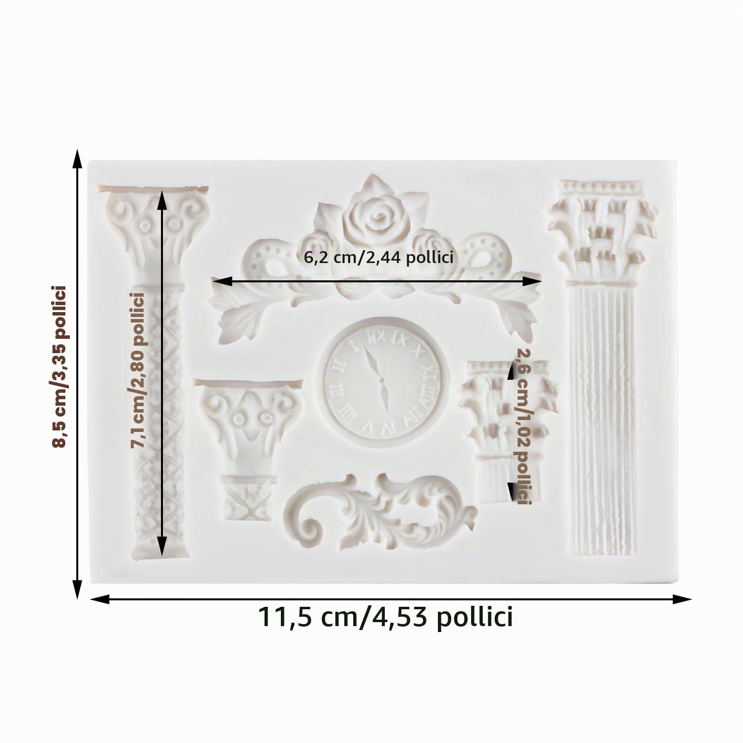 Stampo in silicone a forma di colonna romana per fondente, pilastri in marmo greco, motivo retrò europeo, orologio per cioccolatini, caramelle, decorazioni per torte, topper per cupcake,