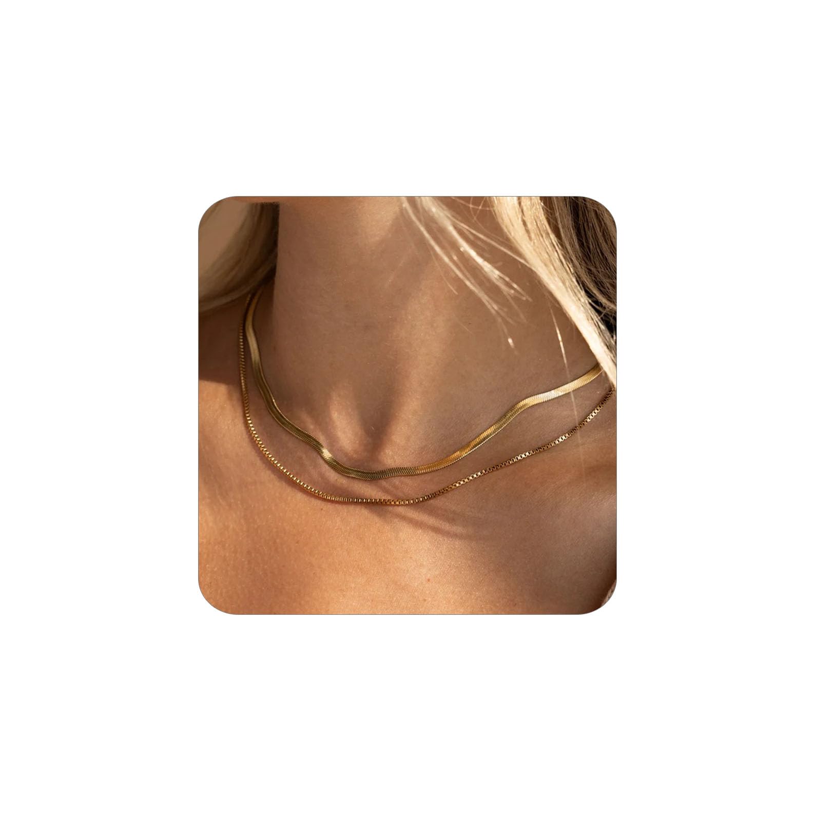 MUMREUESGold Necklace for Women,14K Gold/Silver Necklace Herringbone Snake Necklace Box Chain Necklace Dainty Layered Choker NecklacesGlobal Recycled StandardGlobal Recycled StandardGlobal Recycled Standard