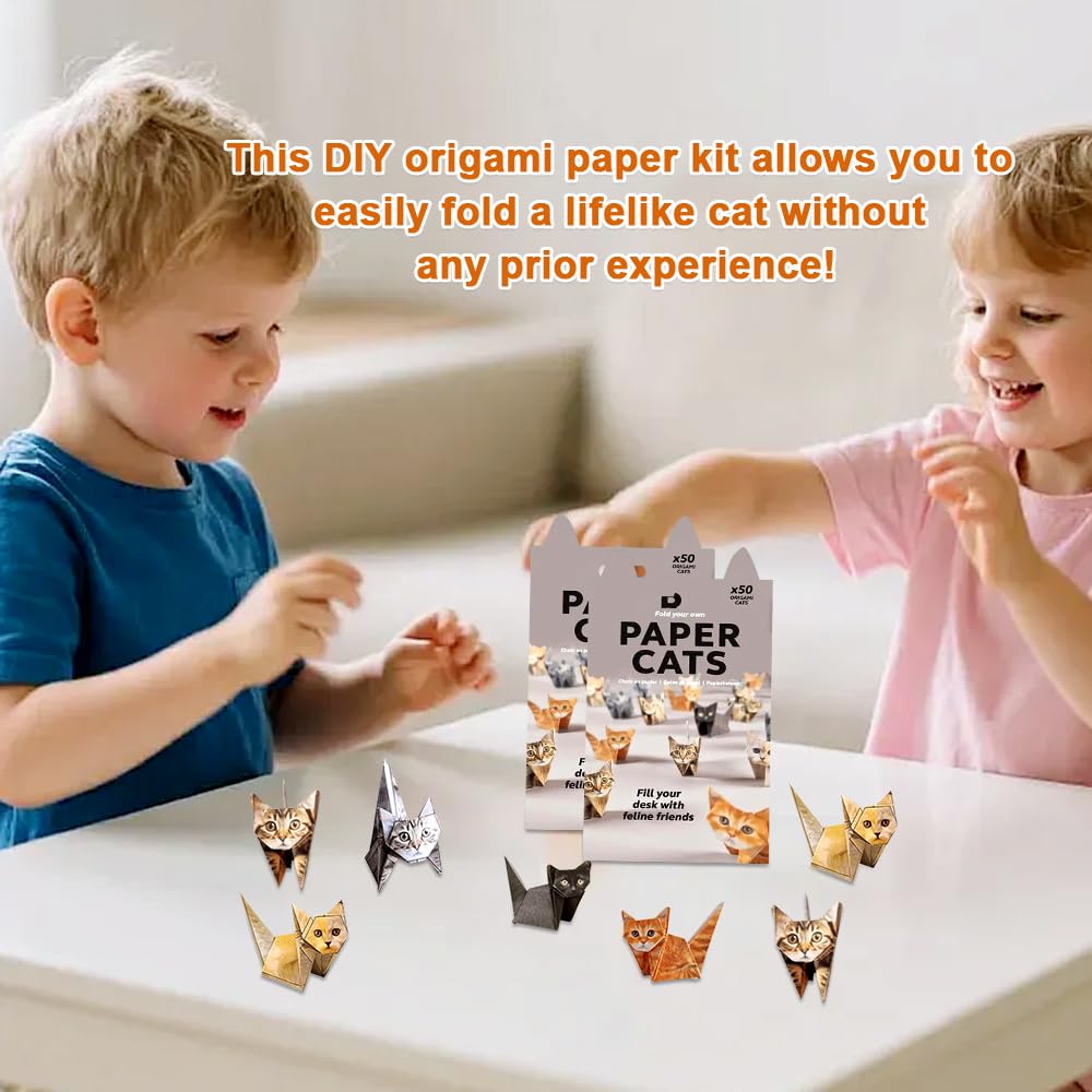 Kit de Origami de Gatos, 100 Hojas Gatos de papel DIY, Kit Creativo de Manualidades de Animales de Origami para Decoración de Escritorio de Animales, Adultos y Niños