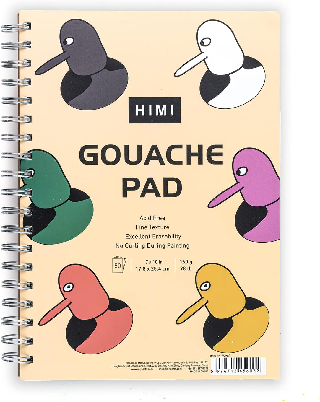 HIMI Gouache Pad 7X10''(98lb/160g) 50 Sheets Mix Paper Pad, Side Wire Bound, Fine Texture, in Gouache Acrylic Art Pad for Sketching, Ink Sketch Book, Art Supplies Drawing Pad Gift （Bird）