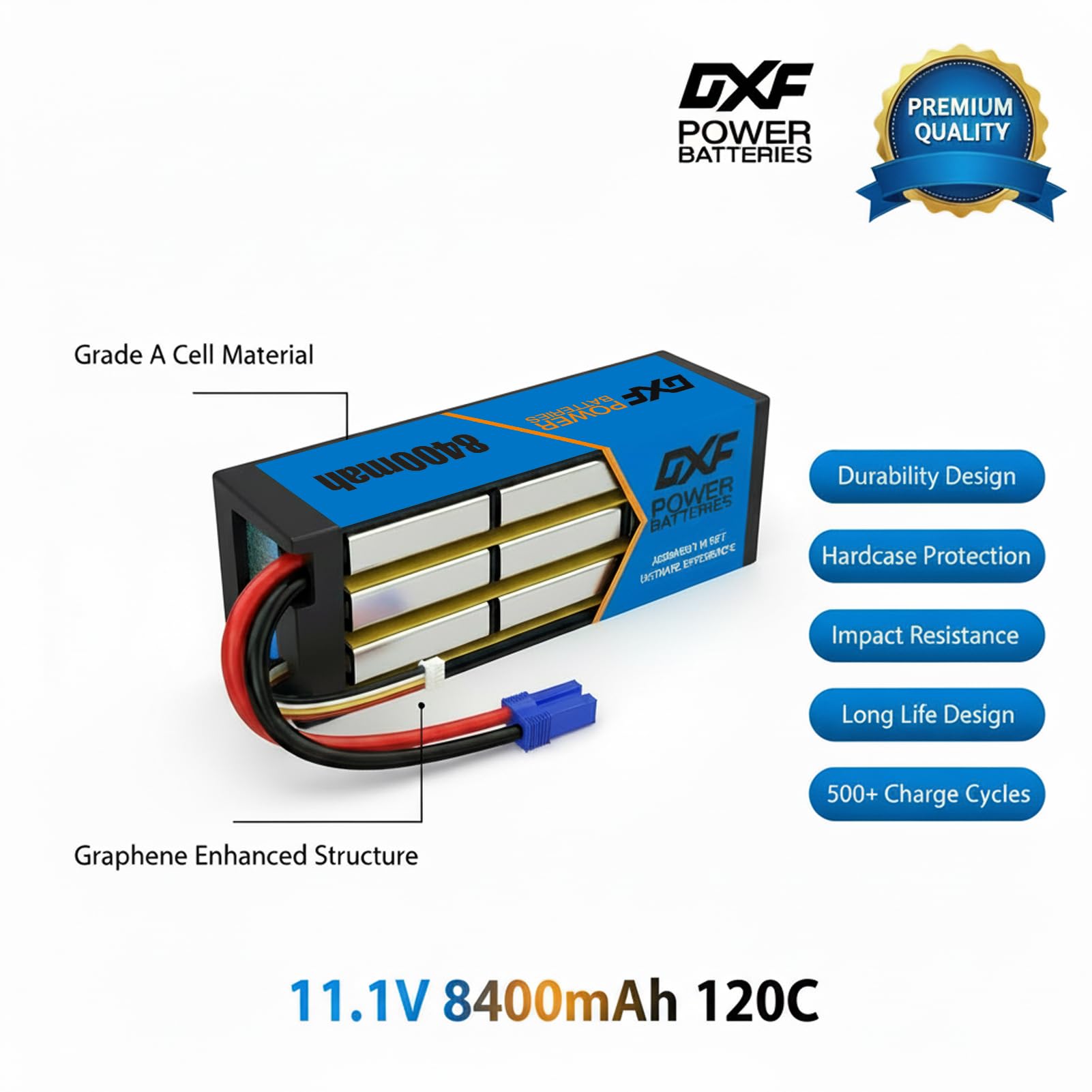 DXF 3S 11,1 V 8400 mAh 120C bateria LiPo twarda obudowa o dużej pojemności akumulator RC z wtyczką EC5 do samochodów wyścigowych RC Off-Road Truck Buggy samolot helikopter quadcopter łódź - 2 szt