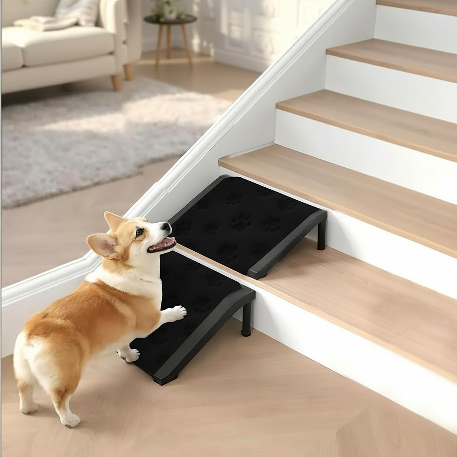 Dog Ramp for Stairs, Heavy Duty Metal Frame Non-Slip Pet Ramp with Sponge Padding Surface, 200 lbs Capacity, Safe Climbing for Small, Senior & Short-Legged Dogs (paw-2 Pack)