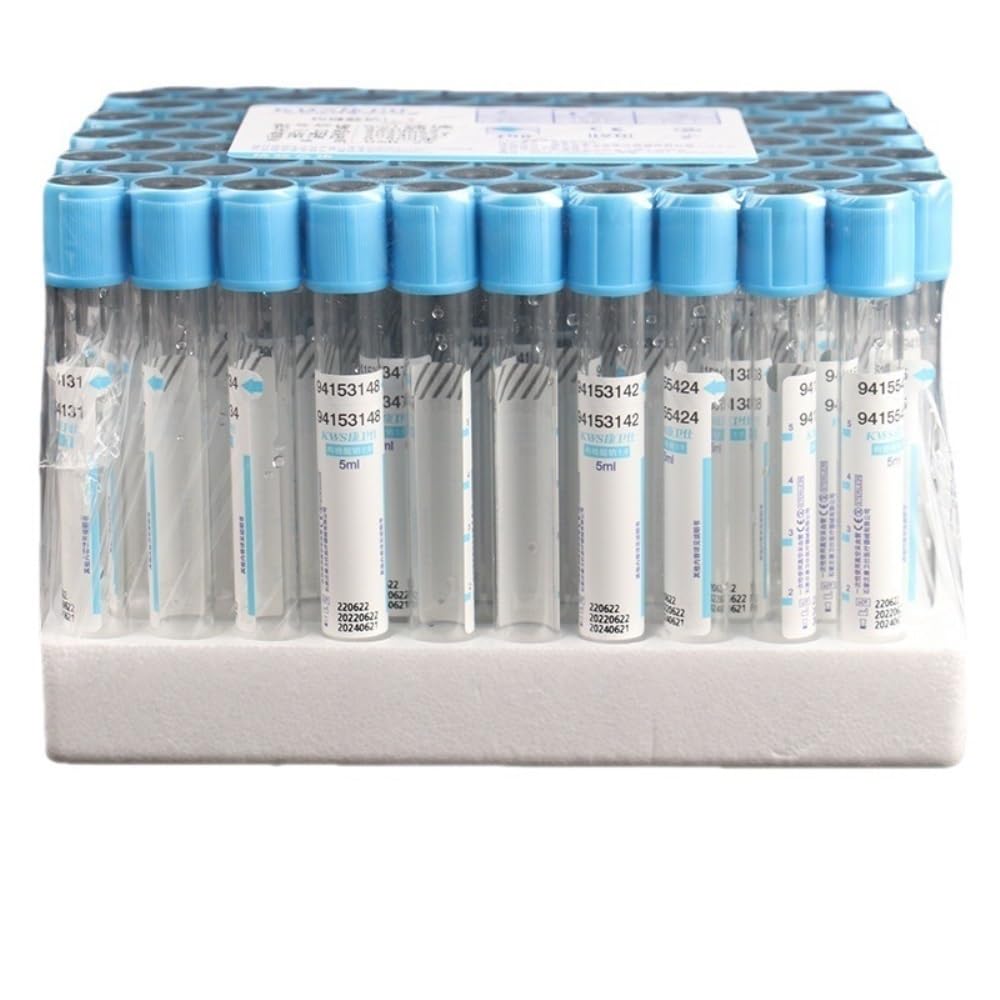 100 piezas/lote Tubo plástico de citrato de sodio para coagulación, tubo PRP anticoagulante estéril con presión negativa, tapa azul (Color: vidrio 5ml)(Glass,2ML)
