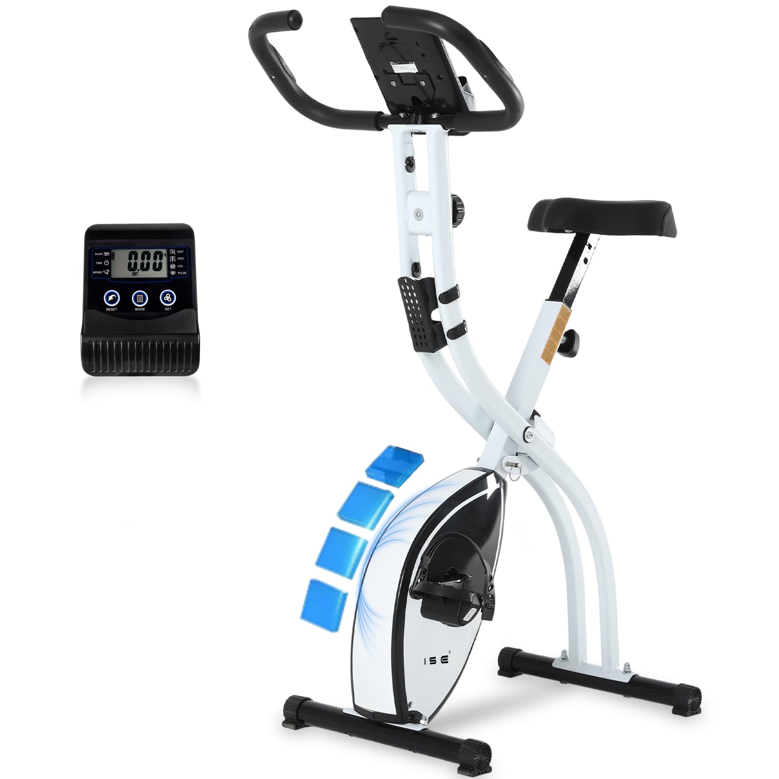 ISE Cyclette da Casa, Cyclette Pieghevole per Casa con Resistenza Magnetica a 8 Livelli Schermo LCD Supporto per Smartphone/Tablet