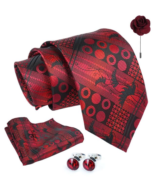 Geometric Tie For Men – Formal Ties Set With Pocket Square, Cufflink & Flower Pin With Gift Box For Mens, Silk Fabric Neckties Gift Sets For Men’s (GD)-image-18