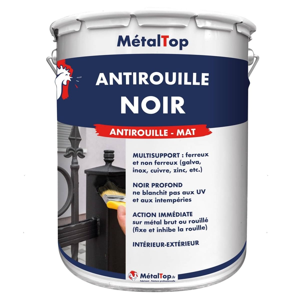 Metaltop - Antirouille Noir - Noir signalisation - RAL 9017-1 L - Sous-couche protectrice antirouille pour métal et fer