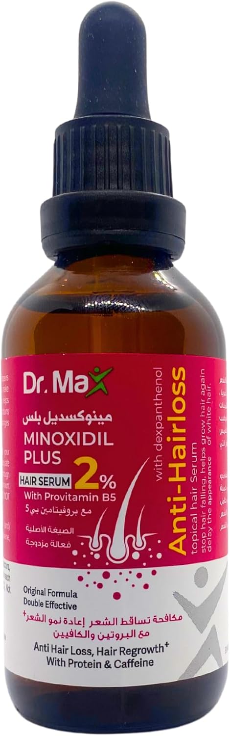 Dr Max Minoxidil Plus 2% Hair Serum With Provitamin B5 (Dexpanthenol) Anti Hair Loss, Hair Regrowth With Protein & Caffeine