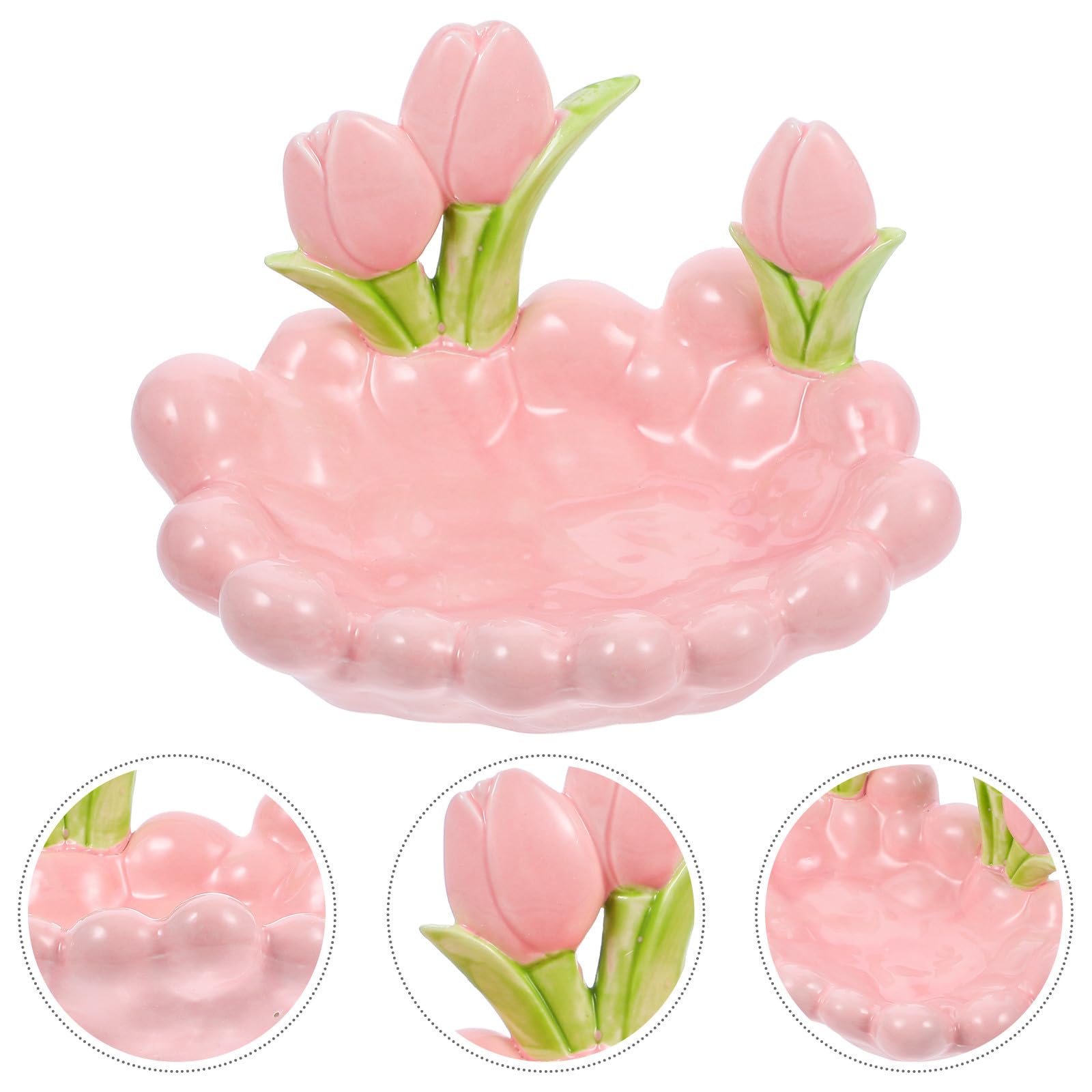Keramik Dekorative Schale in Tulpenform für Schmuck und Schlüssel Rosa