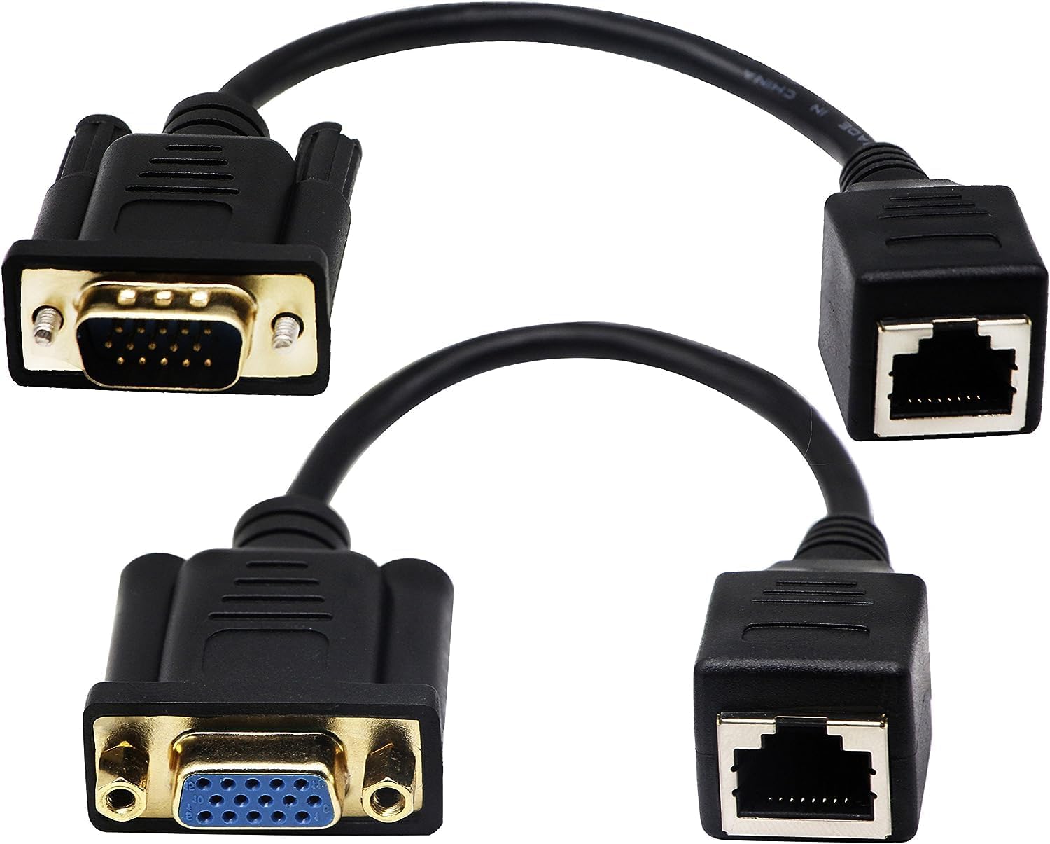 zdyCGTime RJ45 to VGA Cable, VGA 15-Pin Port Female&Male to RJ45 Female Cat5/6 Ethernet LAN Console for Multimedia Video（15CM/6Inch） 2Pack