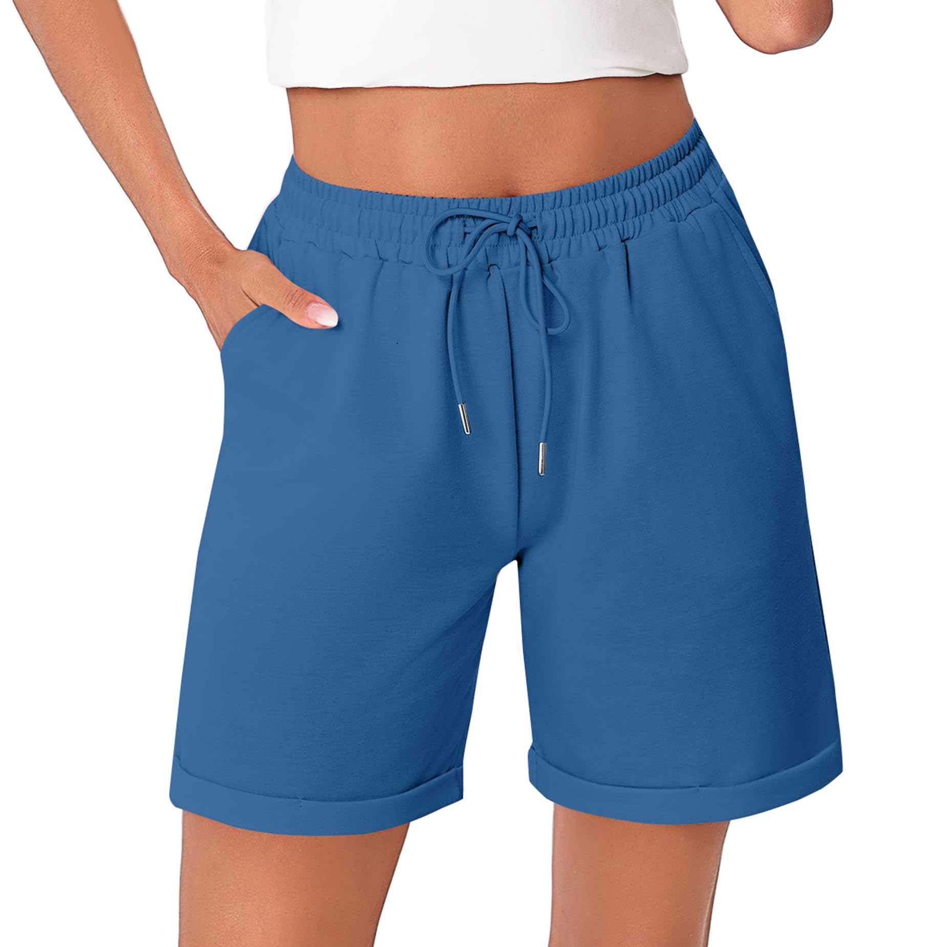 Litherday Shorts Damen Kurze Hose Damen Sporthose Kurz Baumwolle Sport Shorts Sommer Jogginghose Traininghose mit Taschen für Fitness, Running, Gym