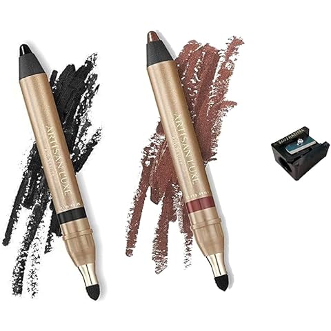 Artisan L'uxe Beauty Jumbo Eyeliner Pencil Bundle for Smokey Eyes in 3 Minutes - Water-Proof, Smudge-Proof, Long-Lasting - Includes Midnight (Black) Shameless (Golden Bronze) & Sharpener Cover