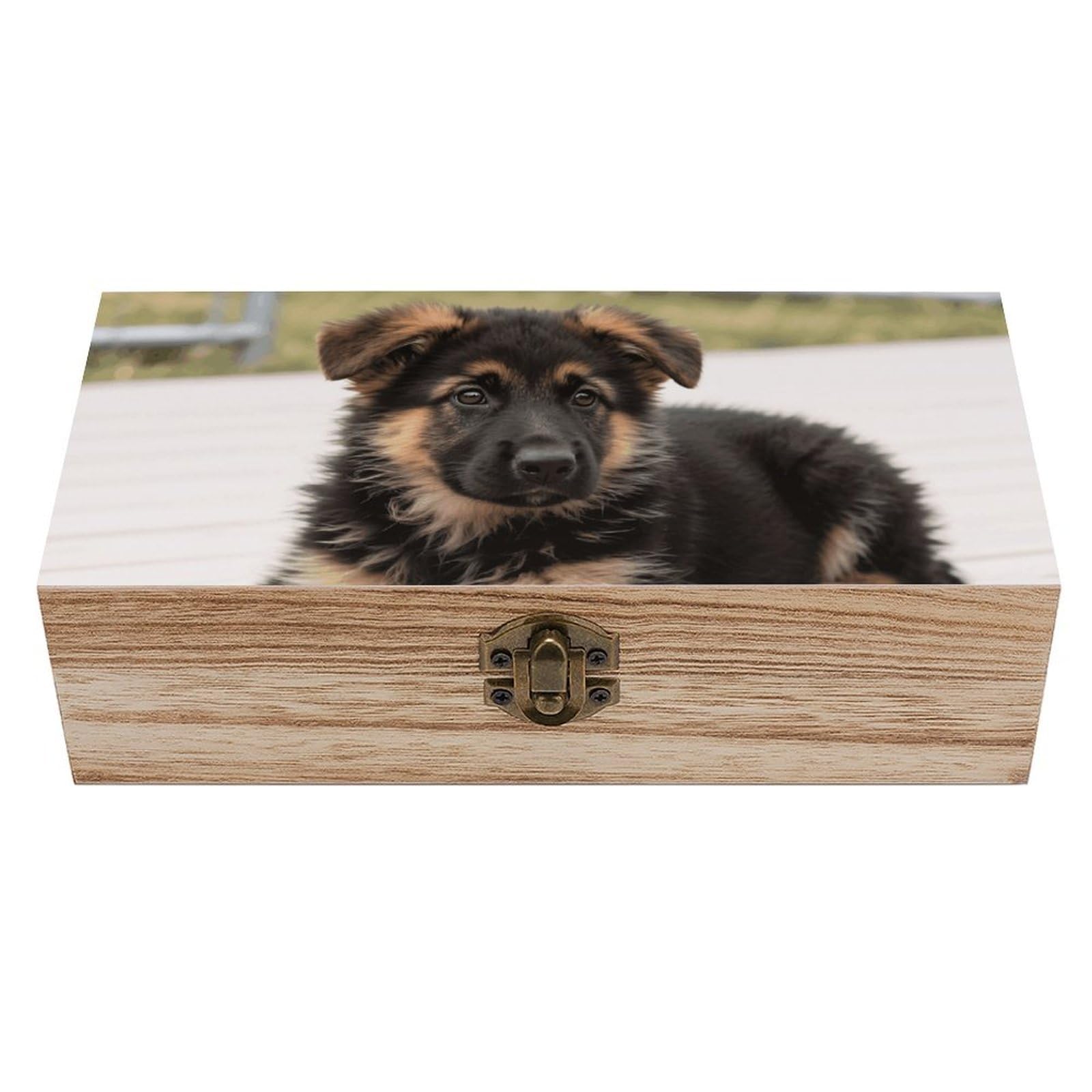 Decorative Keepsake Box Wooden Storage Boxes with Hinged Lid Handmade German Shepherd Puppies Wood Organizer Memory Treasure Box for Jewelry Craft Card Photo Storage Wedding Bridal Shower Gifts