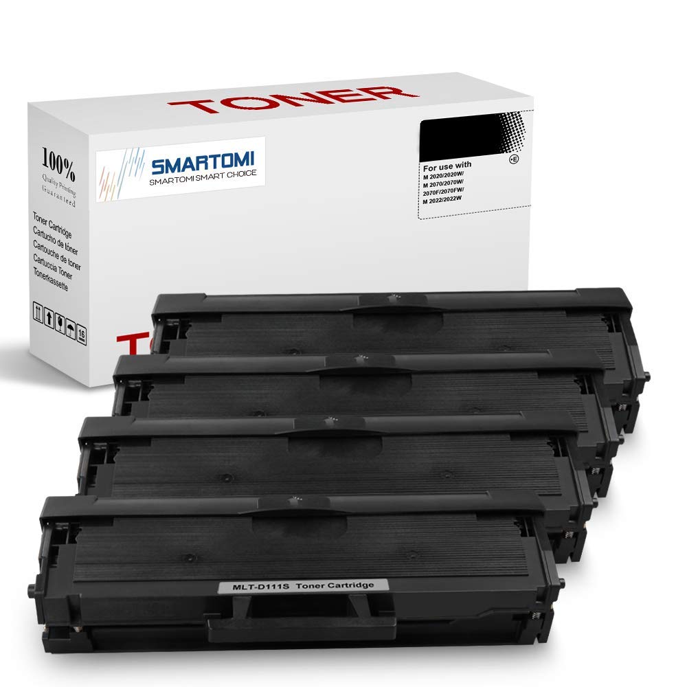 SMARTOMID111S D111L Compatible Toner Cartridge Replacement for Samsung MLT-D111S MLTD111S for Xpress M2026W M2026 M2070W M2070 M2020 M2020W M2022W M2022 M2070FW M2070F M2078W M2078 (Black, 4 Pack)