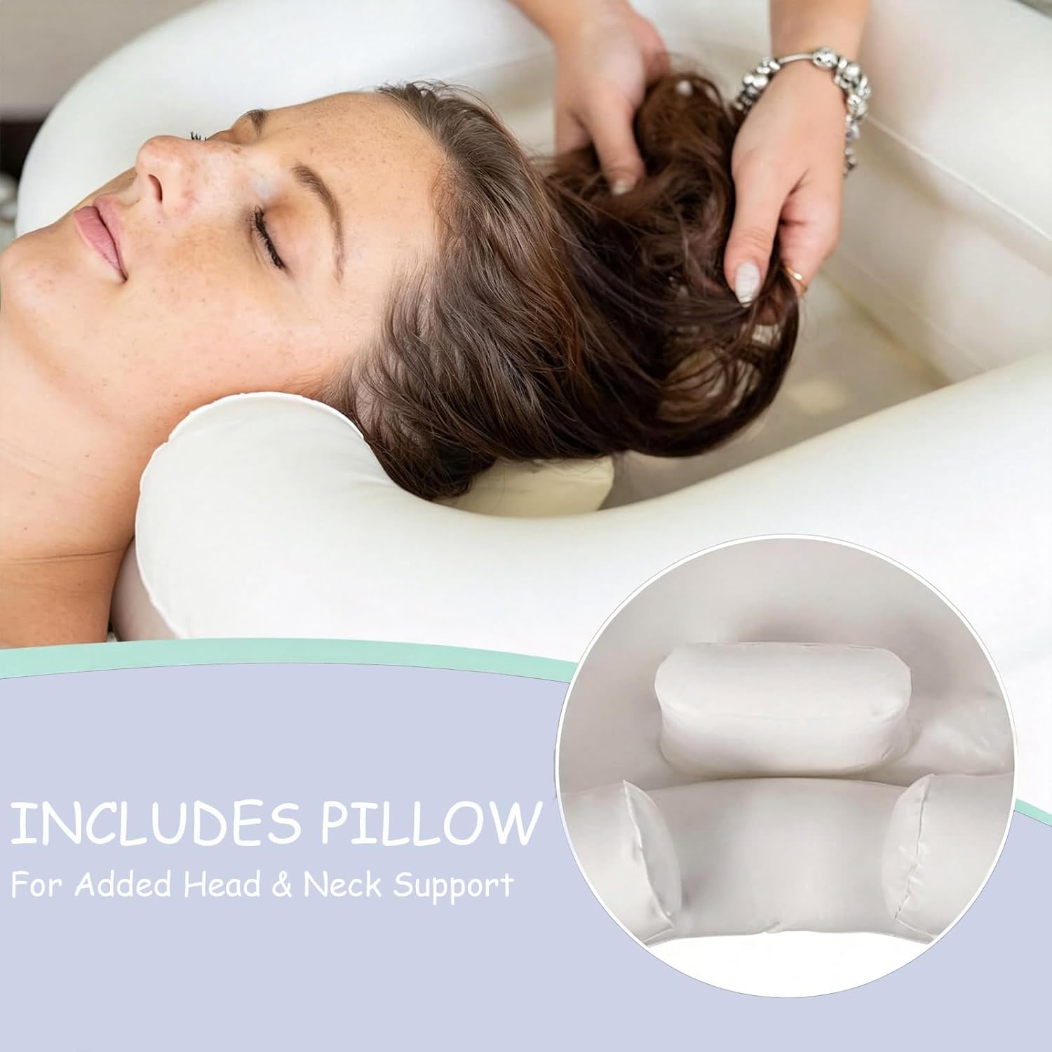 Inflatable Shampoo Basin for Bedridden and Disabled, Portable Shampoo Bowl for Injured, Hair Washing Basin for Pregnant Woman, Easy Hair Washing at Home (White)