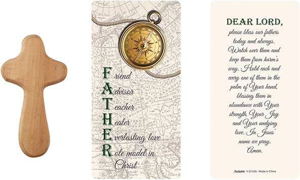 Autom Fathers Day Acronym Hand-Held Prayer Wooden Cross with Card, 4 Inch