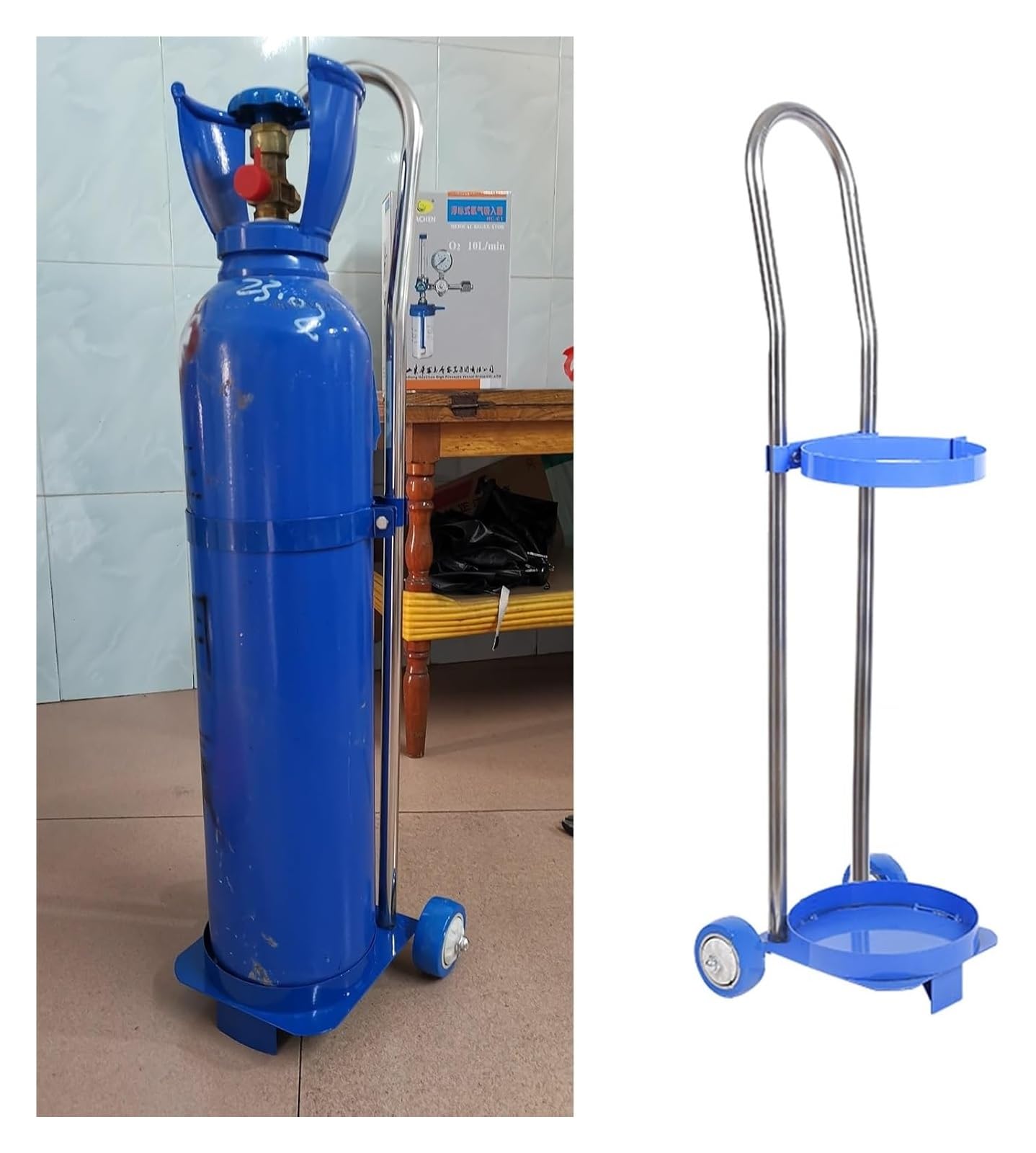 GTHTUHFD Oxygen Cylinder Trolley, Oxygen Cylinder Rack Single Steel Cart, Diameter 6.7" Tank Dolly, Gas Trolley,H 95cm(37 3/8