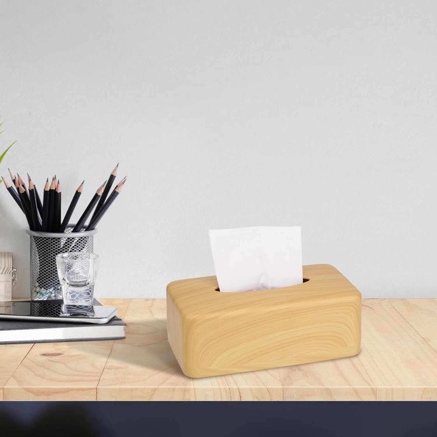 MOCHTERO Modern Tissue Box Cover,Rectangular Wood Grain Finish Tissue Holders,for Bathrooms,Bedroom, Dinner Table,Living Room,Office