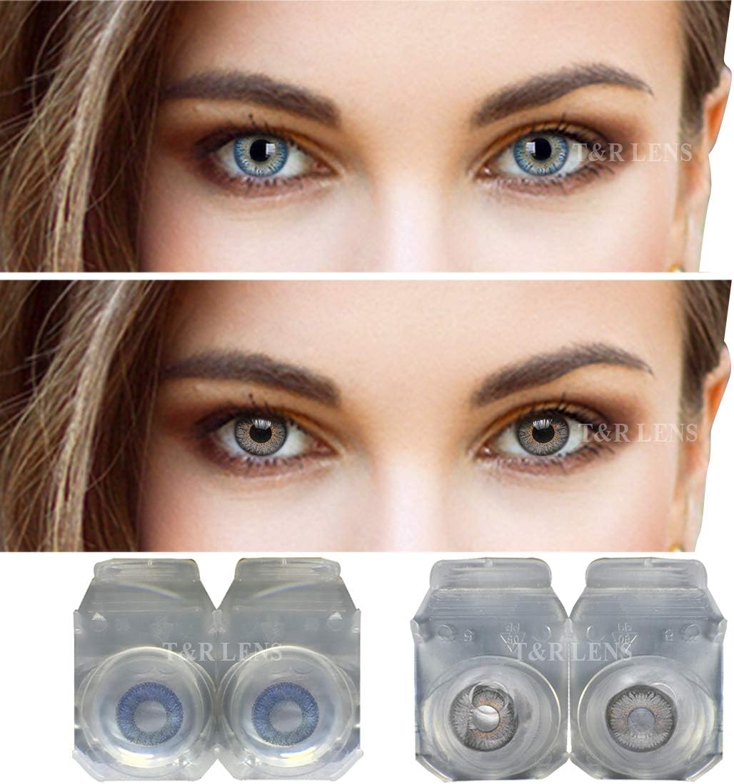 Diamond Eye Dark Blue and Dark Grey Color Contact Lens 2 Pair Monthly 0 Power with Case and Solution By T&R Lens