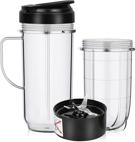QUIENKITCH Paquete de 2 vasos mezcladores Magic Bull, taza alta de 22 onzas con tapa abatible para llevar, taza de repuesto de 16 onzas con piezas