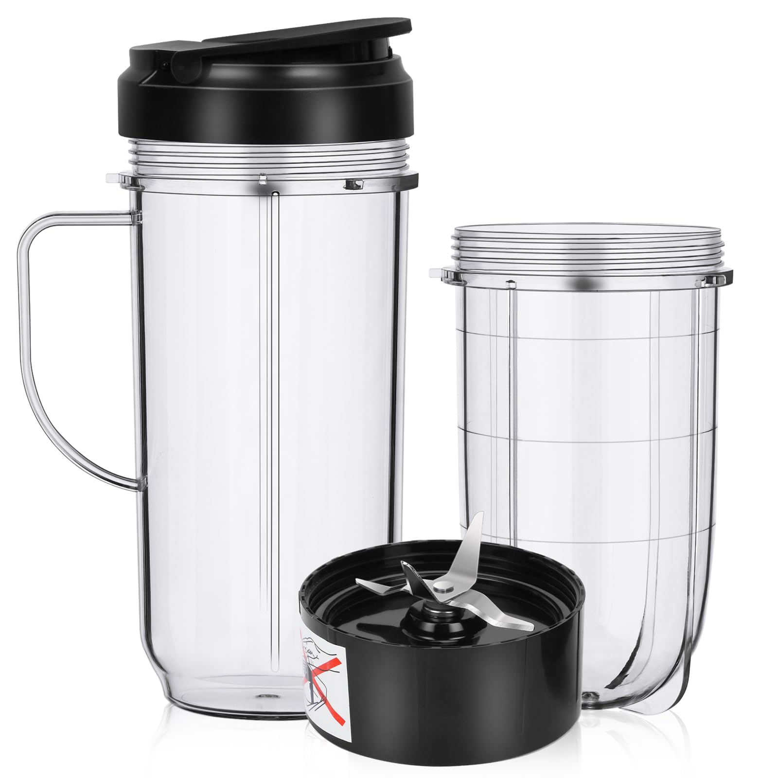 QUIENKITCH 2 Pack Replacement Blender Cups set for magic bullet ?22oz Tall Cup with Flip Top To-Go Lid?16oz Replacement Cup with Cross Blade Replacement Parts Compatible with 250W Magic Bullet MB1001