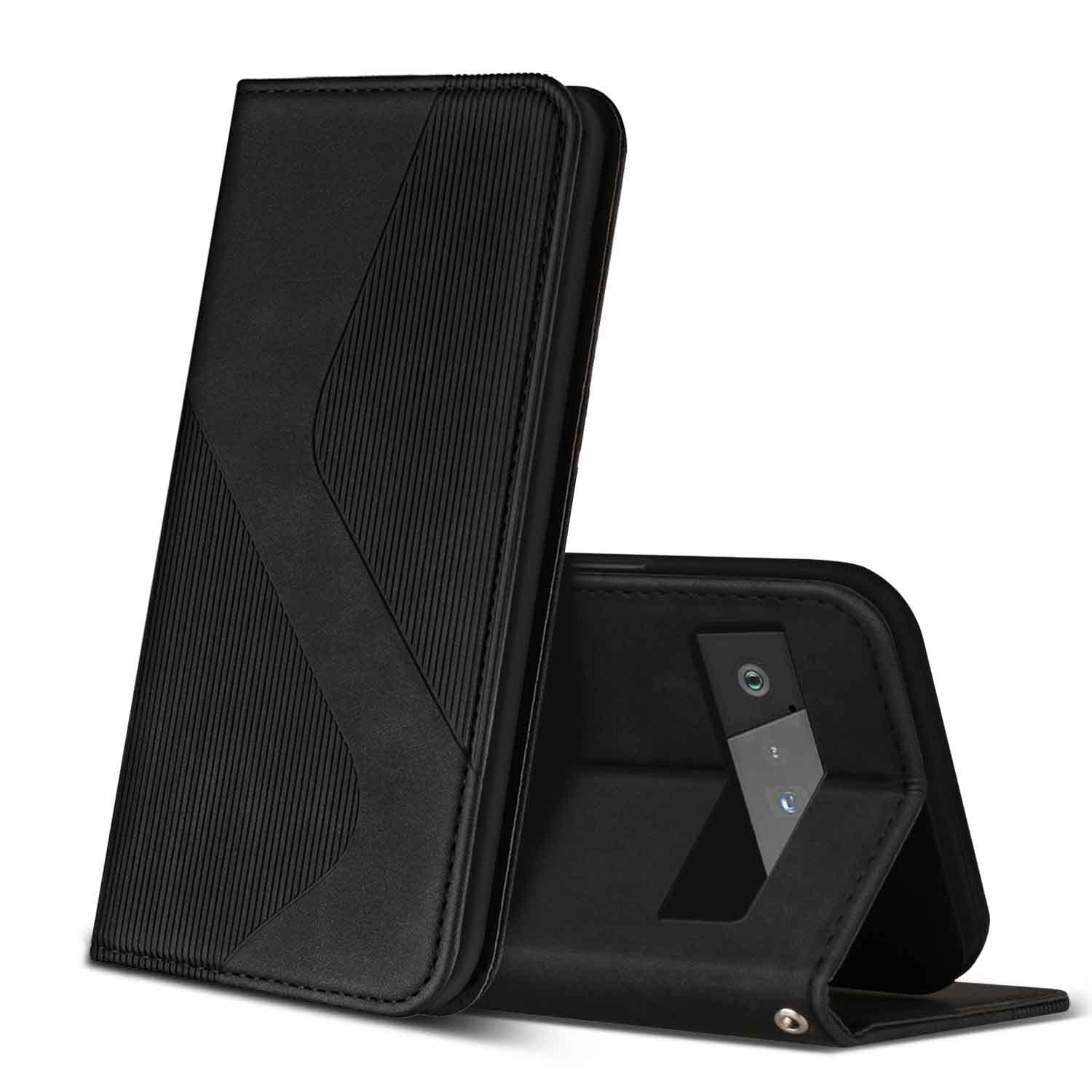 Qichenlu Custodia In Vera Pelle Per Google Pixel 6 Pro - Portafoglio Con Supporto, Chiusura Magnetica, Scomparti Per Carte, Nero - 2