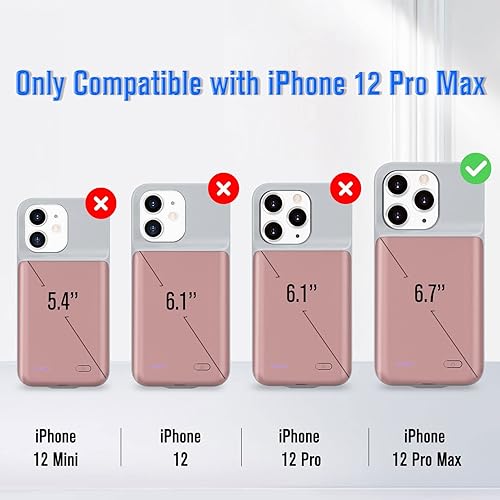Miniatura 6 de Gladgogo Funda de carga para iPhone 12 Pro Max, ultradelgada, batería recargable de 6500 mAh, cargador protector extendido, paquete de batería