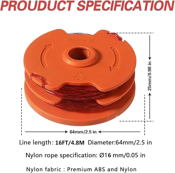 MOECSHSY Strimmer Spool for Mcgregor, Worx, 1.6mm Double Autofeed Spools Replacement Compatible with McGregor MET6032 MET4530 MET3525, for Worx WG104- WG124-1 Pack - 2