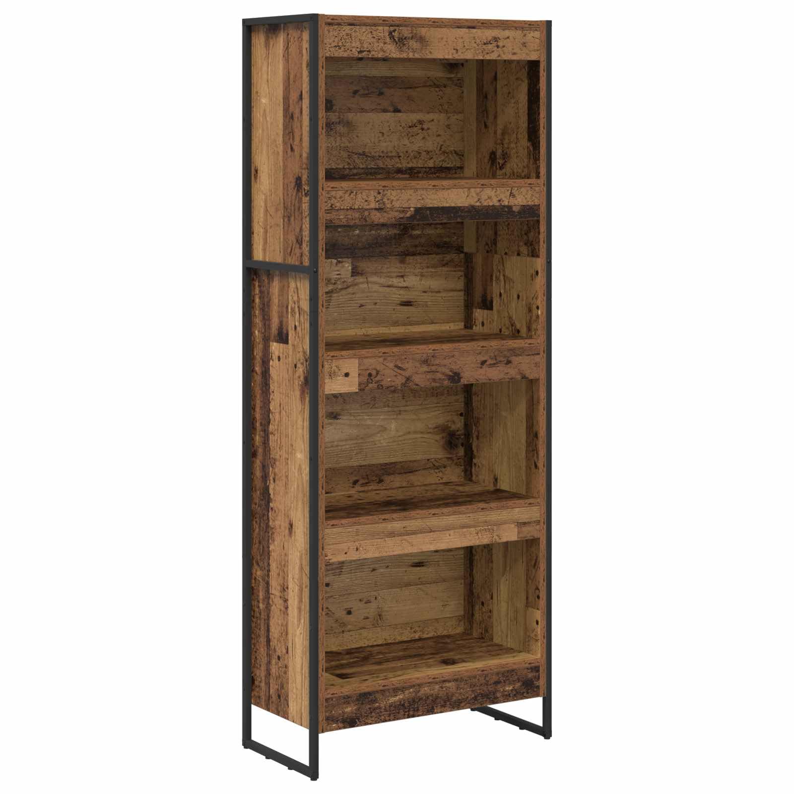Regał na książki o wyglądzie starego drewna, 60 x 30 x 155 cm, przemysłowy regał stojący z 3 półkami, wytrzymały metalowy stelaż, otwarty design do salonu i biura