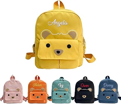 Personalized Backpack Custom Bear Bag With Embroidery Name,Back to School Birthday/Christmas Gift Yellow