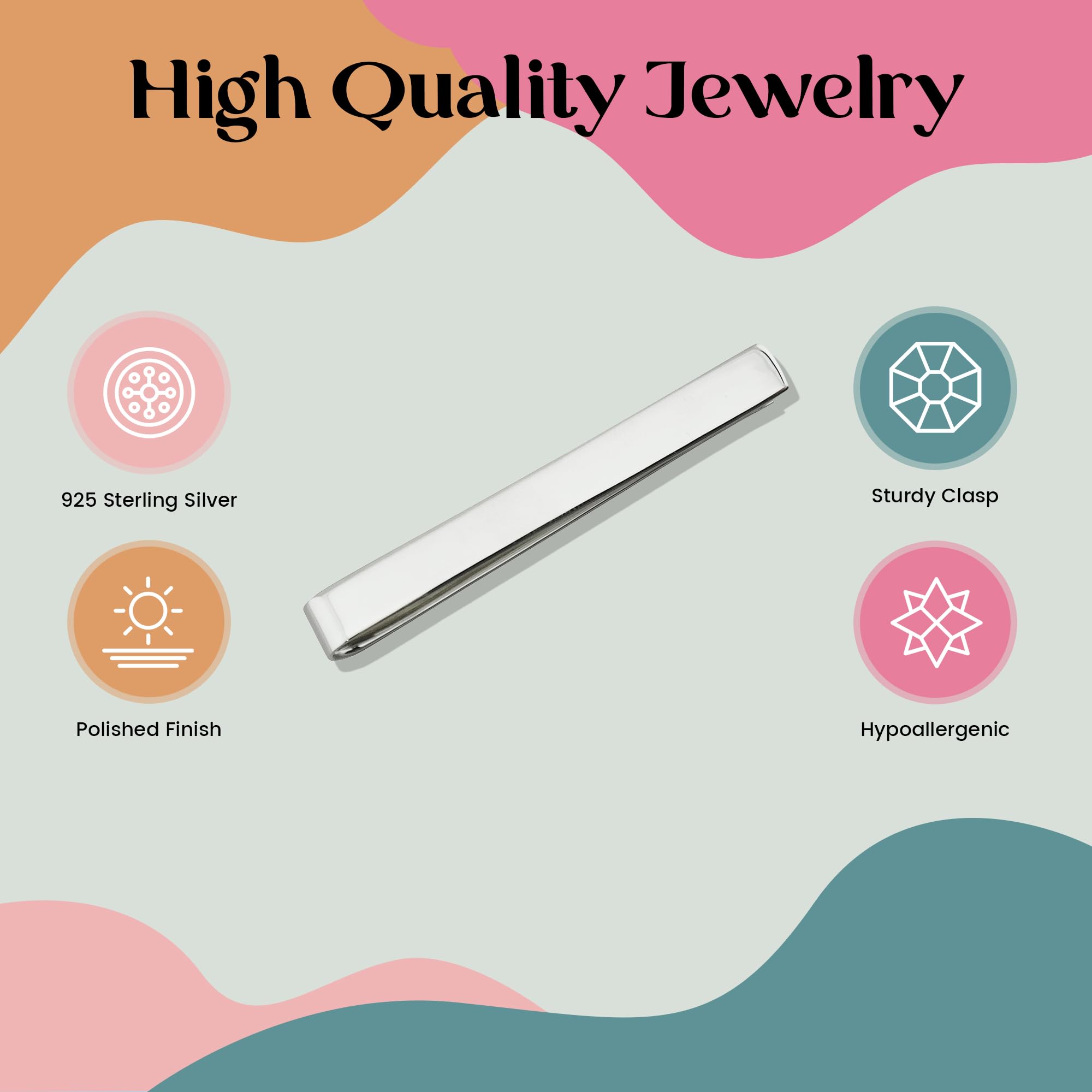 Clip de corbata de 6,5 mm x 57 mm, plata de ley, Metal