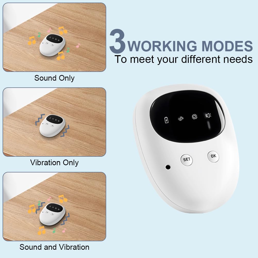 OFFCUP Alarma InaláMbrica para Enuresis, Carga USB, Inalámbrica Enuresis Alarma con 3 Modos, Vibración, Sonido, Vibración y Sonido, para Niños, Adolescentes y Personas Mayores (Pantalla Negra)