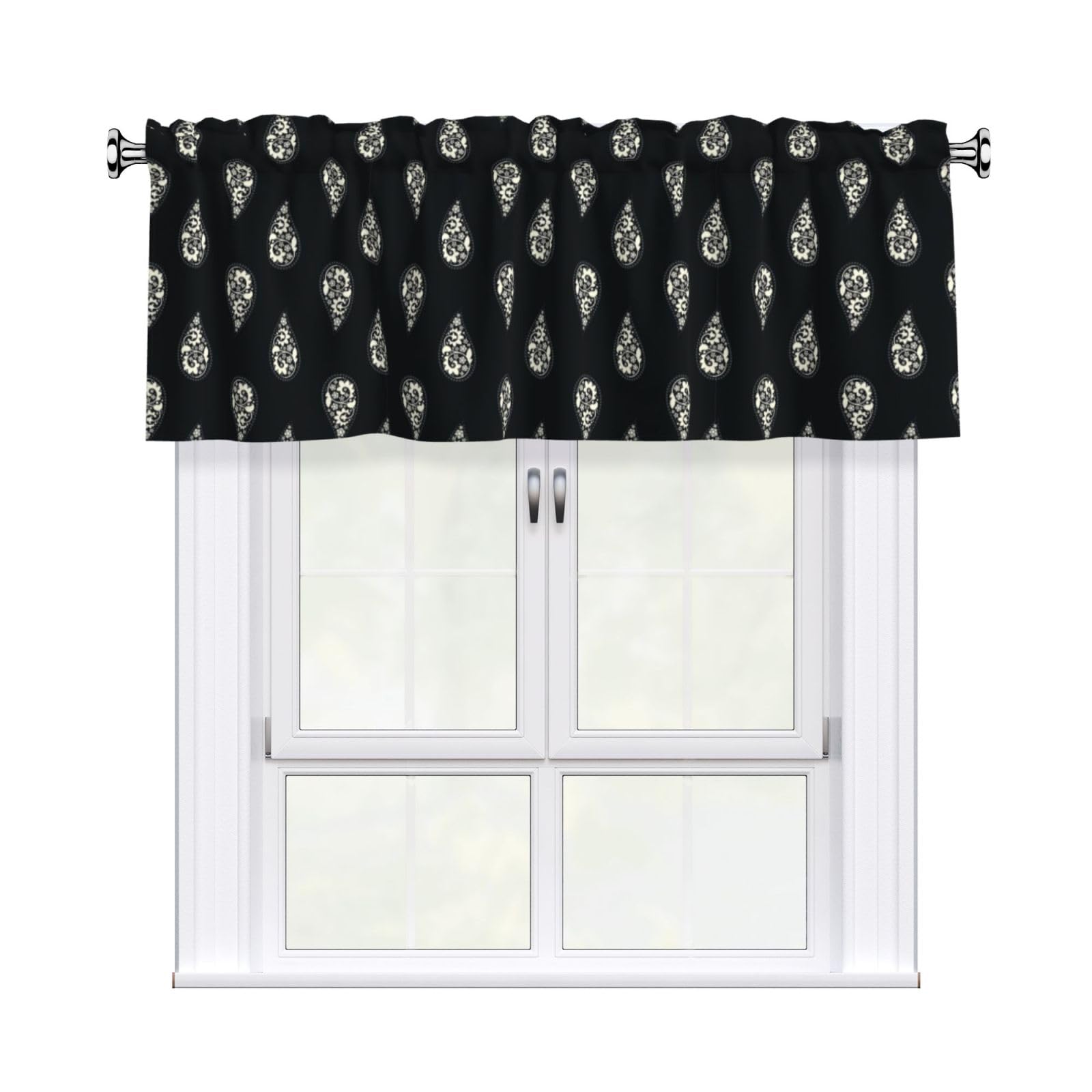 Noble Ren Black Background With White Polka Dots Short Curtain Valance 54x18in For Kitchen Bathroom Cafe Living Room Decoration